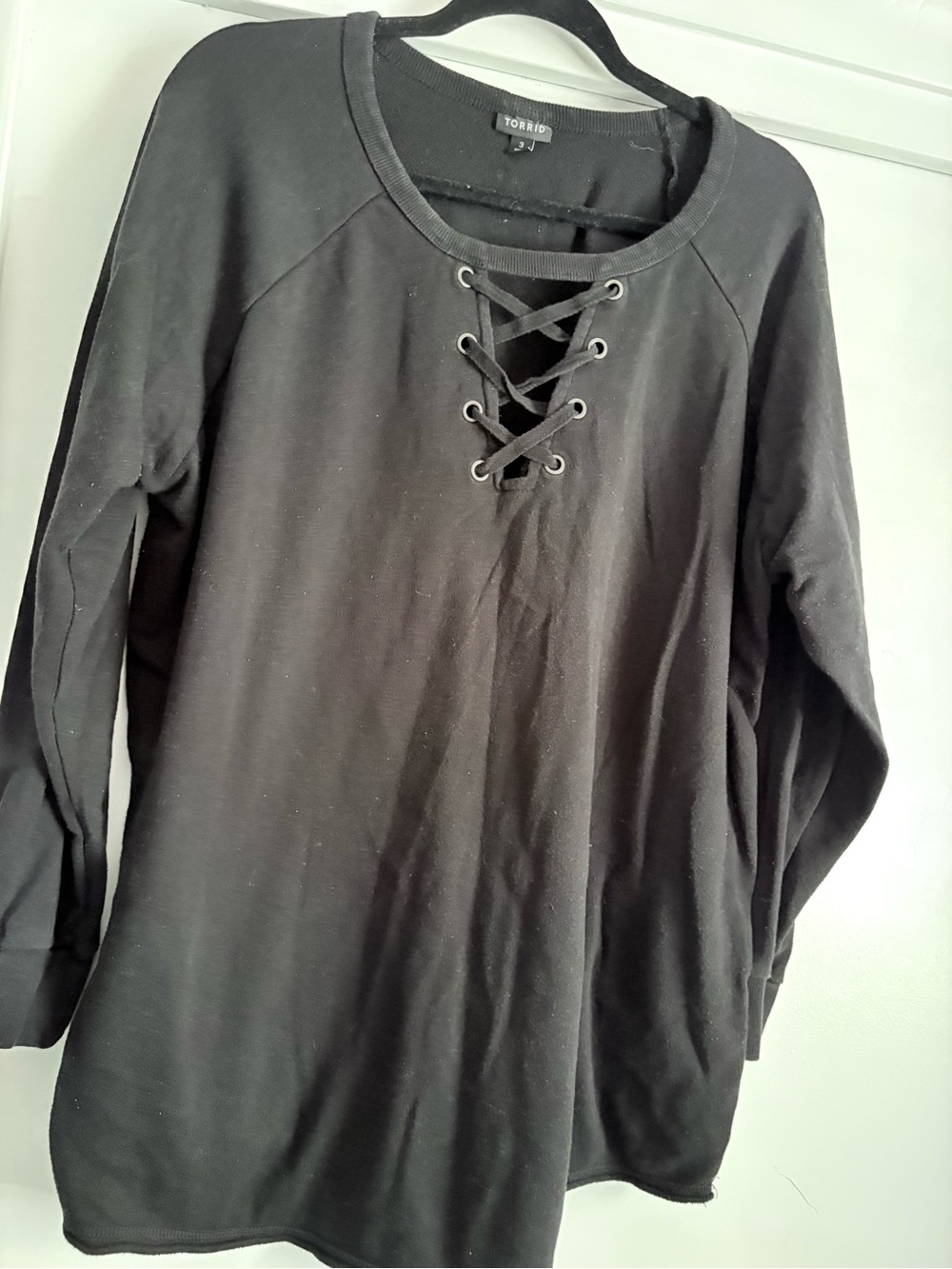 torrid Black Lace-Up Front Long Sleeve Top